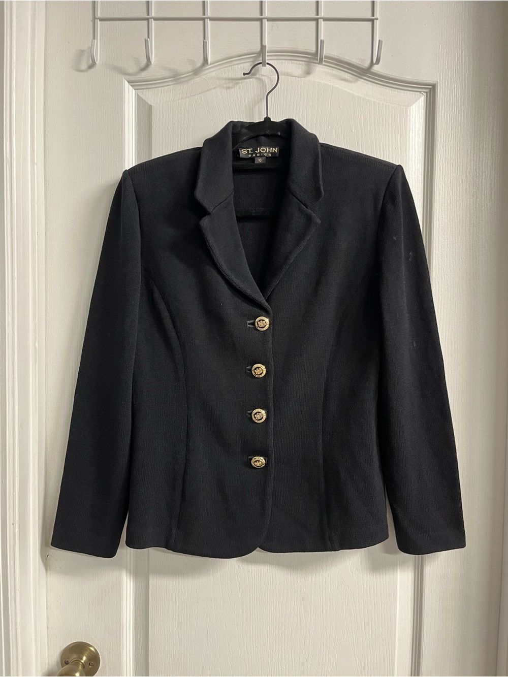 St. John Collection Knit Vintage Black Knit Blazer with Gold Buttons